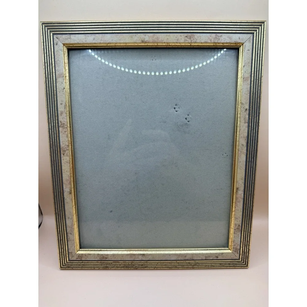 Vintage Distressed Picture Frame Gold Blue Marble Look Wall Tabletop Frame